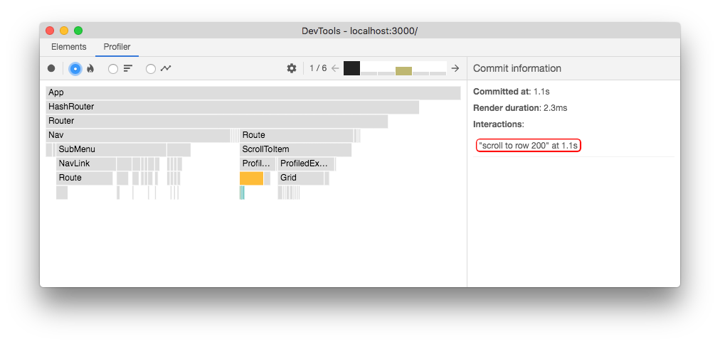 List of interactions for a commit